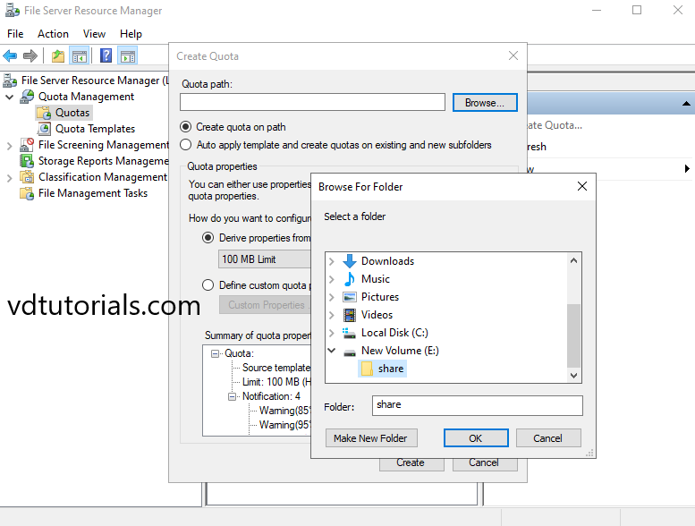 Configure quota to a shared folder on Windows Server 2022