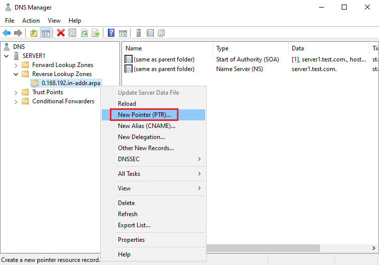 Create DNS Reverse Lookup Zone and PTR Record on Windows Server 2022