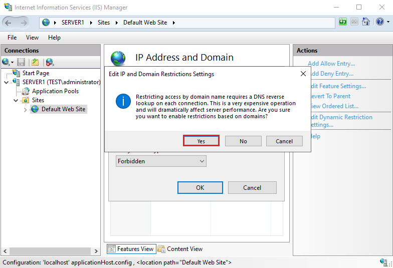 Configure IP Address and Domain Restrictions in IIS Web Server - Windows Server 2022