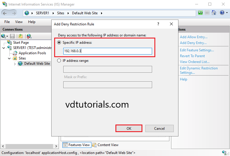 Configure IP Address and Domain Restrictions in IIS Web Server - Windows Server 2022