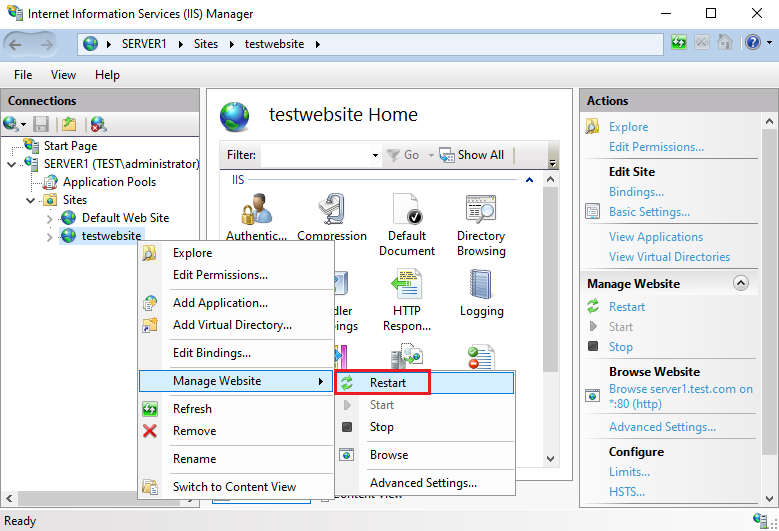 Manage Website on IIS Web Server - Windows Server 2022